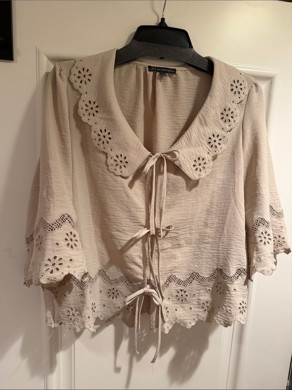 Adrianna Appel Cream Eyelet Tie-Front Peasant Blouse